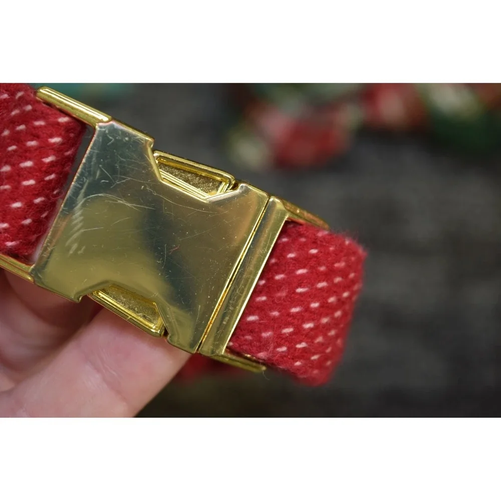 4 The Foggy Dog SF Collars LARGE Plaid Flannel Dots 2 Bow Ties Gold Hardware